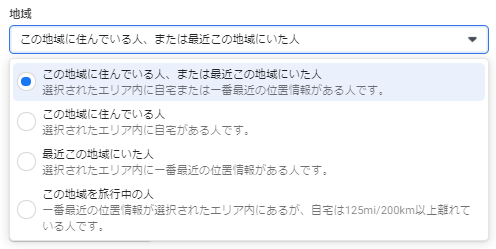Facebook広告の地域ターゲティングの種類