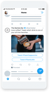 Twitterプロモ広告のカンバセーションボタン付きの画像広告