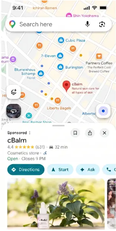 Googleマップでのデマンドジェネレーションキャンペーン配信のデモ画像