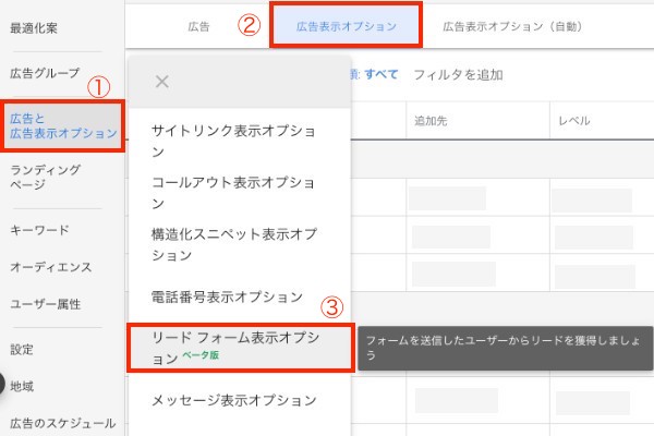 リードフォーム表示オプション設定方法1